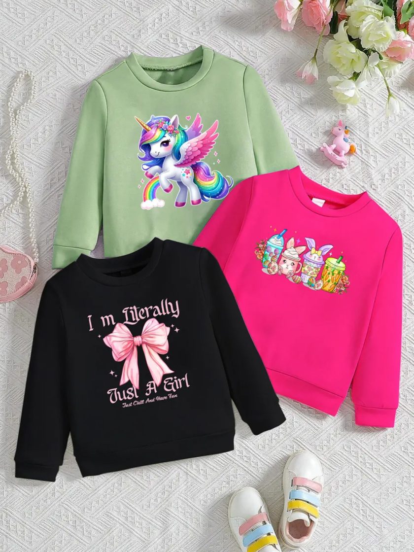 KEESOR - Girls Pack of 3 Cotton Tshirts