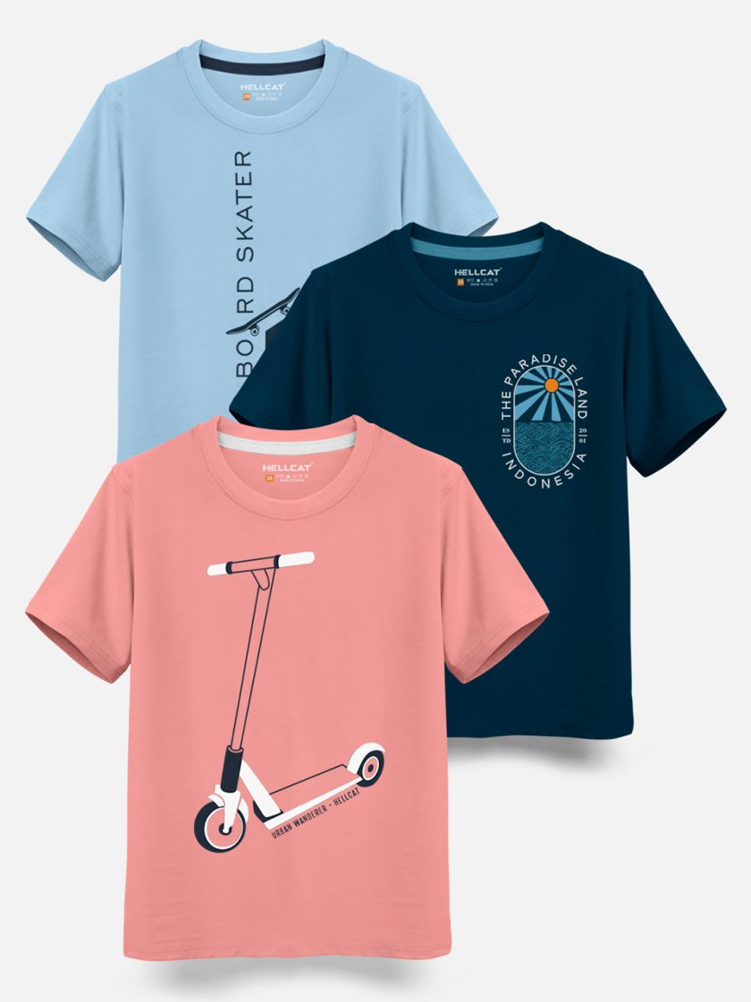 HELLCAT - Boys Pack Of 3 Cotton T-shirt