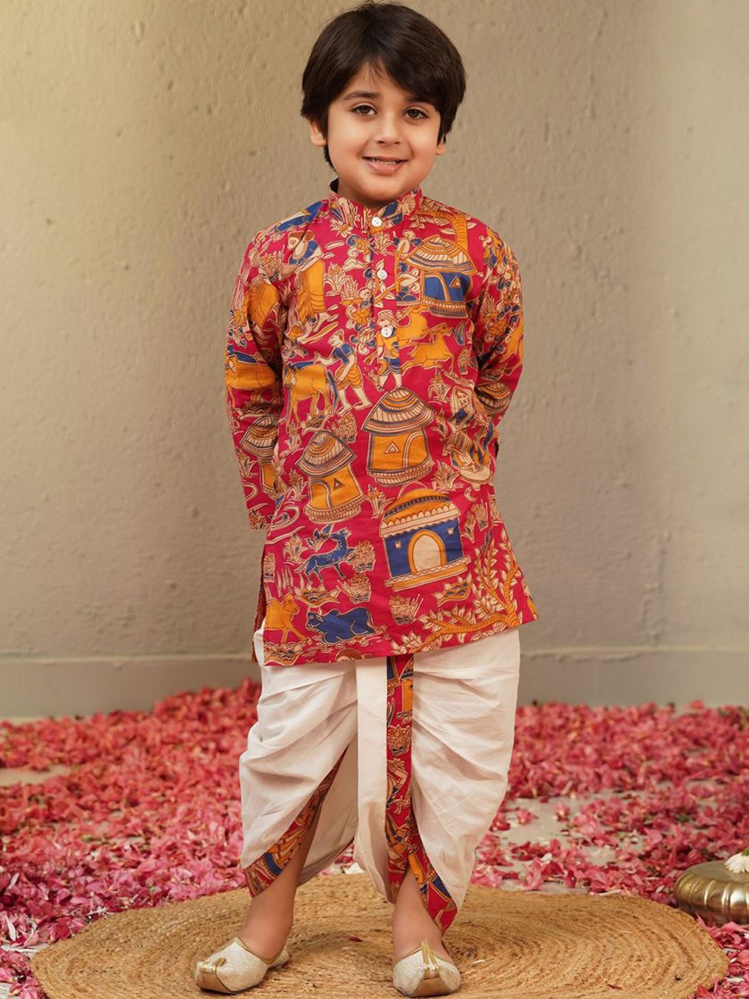 Aj DEZInES - Boys Printed Cotton Kurta Set