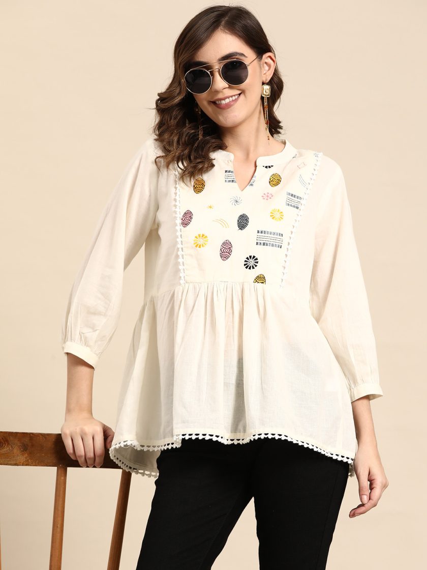 Sangria - Ethnic Motifs Yoke Design Pure Cotton Short Kurti
