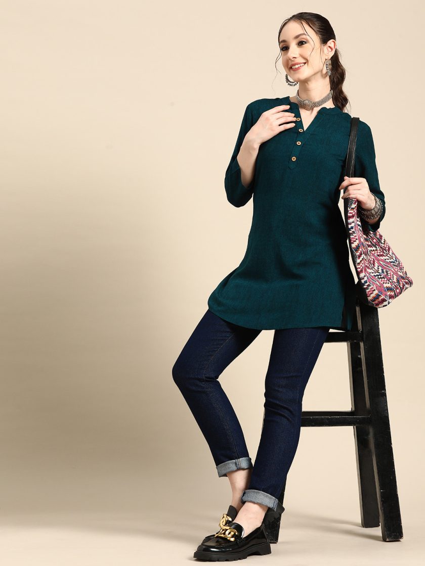 Sangria - Printed Mandarin Collar Short Kurti