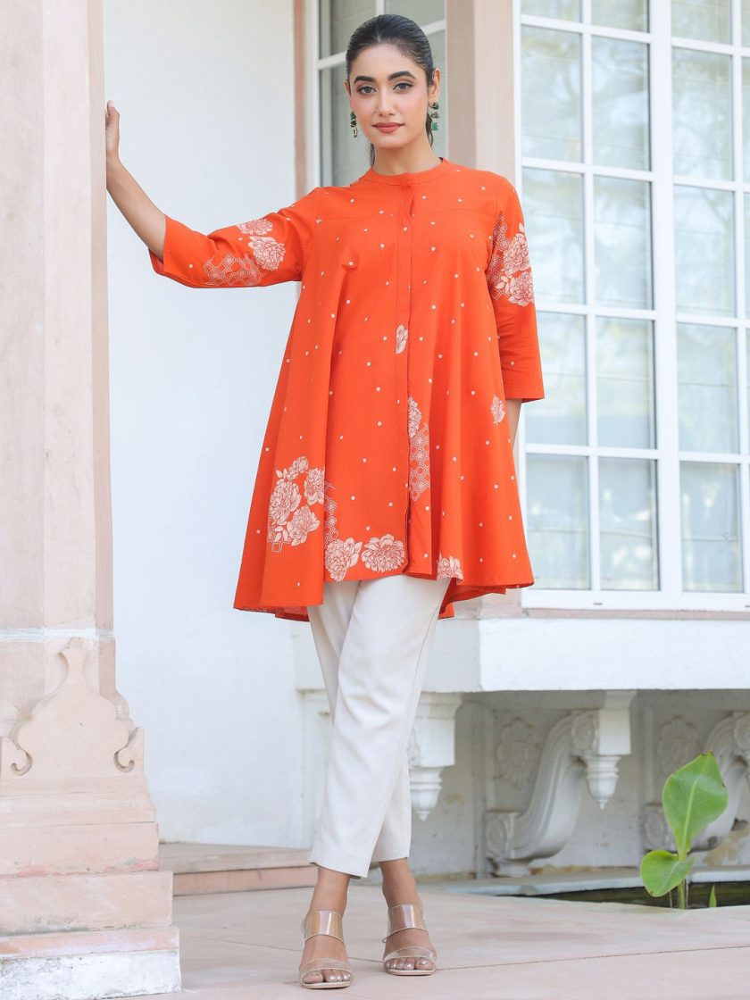 Janasya - Mandarin Collar Printed Tunic