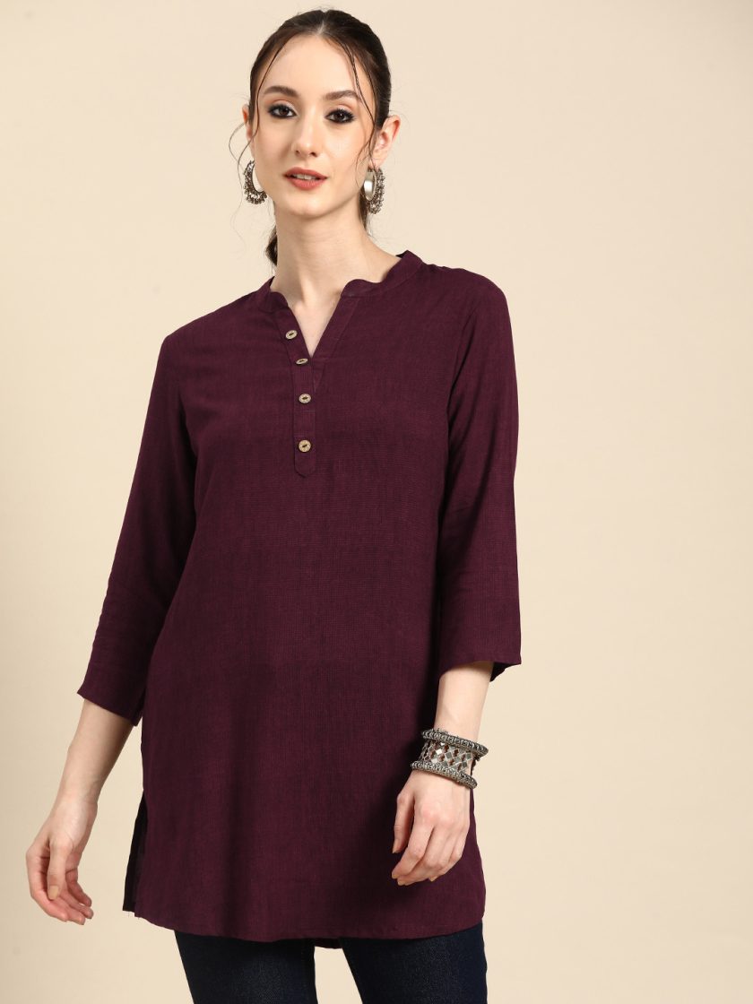 Sangria - Printed Mandarin Collar Short Kurti