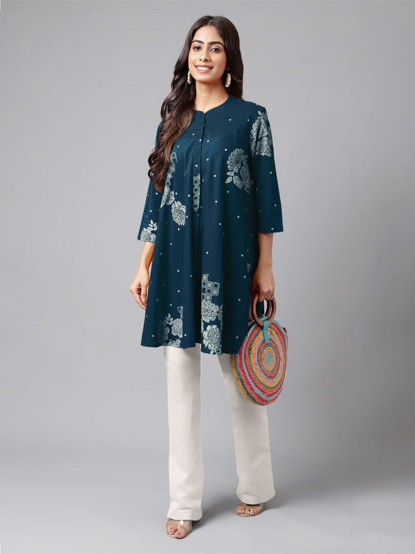 Janasya - Mandarin Collar Printed Tunic