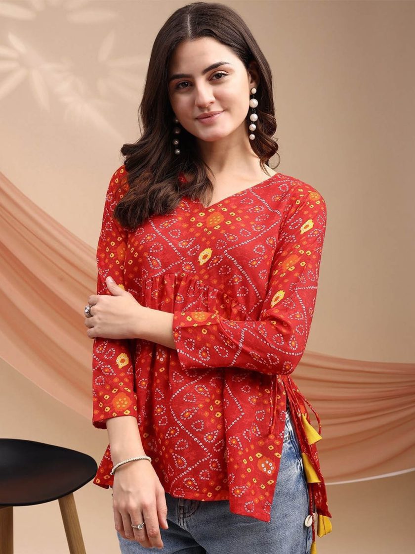 Youthnic - Printed V-Neck Peplum Kurti